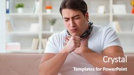  Presentation with young man on the phone - Audience pleasing presentation theme consisting of medical thyroiditis - young man suffering from sore backdrop and a coral colored foreground