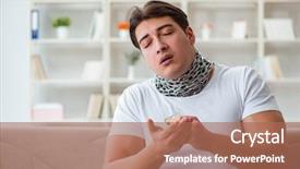  Presentation with sore throat - Slide deck consisting of medical thyroiditis - young man suffering from sore background and a coral colored foreground