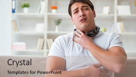  Presentation with sore throat - Slide deck having medical thyroiditis - young man suffering from sore background and a coral colored foreground