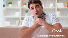  Presentation with young man on the phone - Cool new presentation theme with medical thyroiditis - young man suffering from sore backdrop and a coral colored foreground