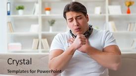  Presentation with sore throat - Slides enhanced with medical thyroiditis - young man suffering from sore background and a coral colored foreground