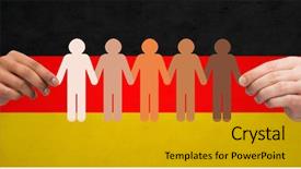  Presentation with over population - PPT theme enhanced with chain of paper people pictogram background and a gold colored foreground