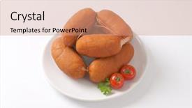  Presentation with food supply chain - Colorful presentation enhanced with chain of raw wurst sausages backdrop and a coral colored foreground