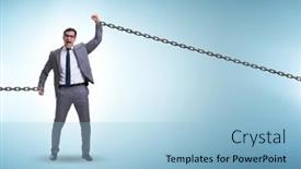  Presentation with human rights concept chained man - Presentation theme consisting of chained-businessman-in-workaholic-concept background and a light blue colored foreground