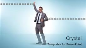  Presentation with concept - Presentation design with chained-businessman-in-workaholic-concept background and a light blue colored foreground