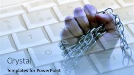  Presentation with keyboard - Audience pleasing theme consisting of chained-hand-overlaying-computer-keyboard backdrop and a light blue colored foreground