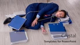  Presentation with unhappy - Slide deck featuring chained-male-employee-unhappy background and a light gray colored foreground