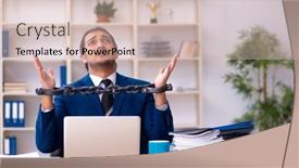  Presentation with unhappy - Presentation theme consisting of chained-male-employee-unhappy background and a  colored foreground
