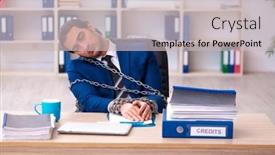  Presentation with unhappy - Beautiful slide set featuring chained-male-employee-unhappy backdrop and a  colored foreground