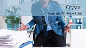  Presentation with unhappy - Slides enhanced with chained-male-employee-unhappy background and a light blue colored foreground