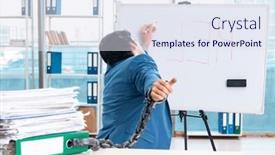  Presentation with unhappy - Slides with chained-male-employee-unhappy background and a sky blue colored foreground