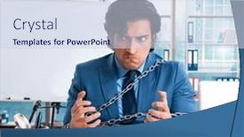  Presentation with unhappy - Theme having chained-male-employee-unhappy background and a sky blue colored foreground