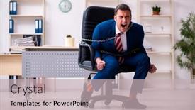  Presentation with employee - Theme consisting of chained-male-employee-working background and a soft green colored foreground