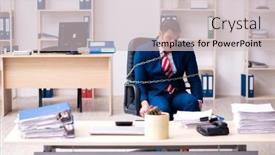  Presentation with employee - Slides with chained-male-employee-working background and a lemonade colored foreground