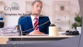  Presentation with employee - Audience pleasing slides consisting of chained-male-employee-working backdrop and a soft green colored foreground