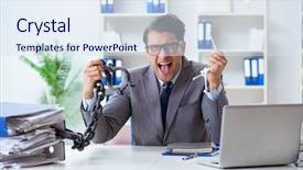  Presentation with employee anniversary work office - Slides having chains escape - busy employee chained to his background and a  colored foreground