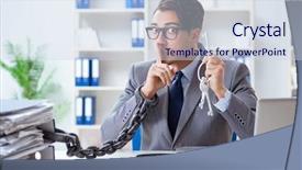 Presentation with busy - PPT layouts featuring chains escape - busy employee chained to his background and a  colored foreground