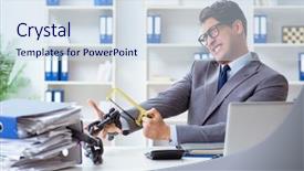  Presentation with busy - Slide deck consisting of chains escape - busy employee chained to his background and a  colored foreground