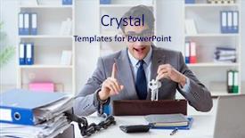  Presentation with employee anniversary work office - Slides enhanced with chains escape - busy employee chained to his background and a  colored foreground