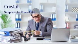  Presentation with office desk reception - Amazing presentation theme having chains escape - busy employee chained to his backdrop and a  colored foreground