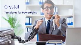  Presentation with busy - Presentation consisting of chains escape - busy employee chained to his background and a  colored foreground