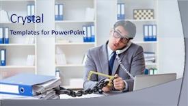  Presentation with office desk reception - Beautiful presentation design featuring chains escape - busy employee chained to his backdrop and a  colored foreground