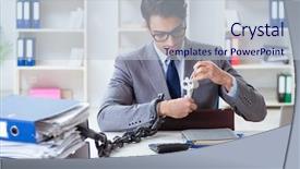  Presentation with employee anniversary work office - Presentation design with chains escape - busy employee chained to his background and a  colored foreground