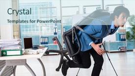  Presentation with employee performance review appraisal - Presentation design with chains escape - chained male employee unhappy background and a sky blue colored foreground