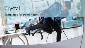  Presentation with employee engagement healthcare - Colorful presentation enhanced with chains escape - chained male employee unhappy backdrop and a light blue colored foreground