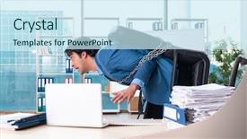  Presentation with unhappy - Cool new presentation design with chains escape - chained male employee unhappy backdrop and a sky blue colored foreground