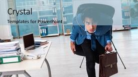  Presentation with chains - Cool new PPT layouts with chains escape - chained male employee unhappy backdrop and a light blue colored foreground