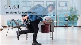  Presentation with employee of the year - Slide set with chains escape - chained male employee unhappy background and a light blue colored foreground