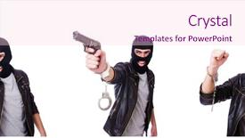  Presentation with gun - PPT theme with chains escape - man with gun and handcuffs background and a lemonade colored foreground