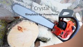  Presentation with energy crisis - PPT theme featuring chainsaw-on-a-pile background and a light blue colored foreground