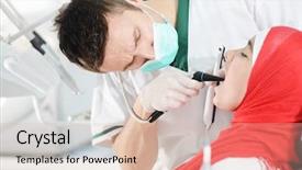  Presentation with girl teens - Amazing presentation design having child dental chair - young teenage girl at dentist's backdrop and a lemonade colored foreground