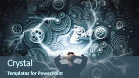  Presentation with mechanism - Cool new PPT theme with chair and looking at gears backdrop and a ocean colored foreground