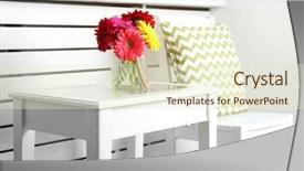  Presentation with white pills spilled from pills - PPT theme featuring chair and pillow near coffee background and a  colored foreground