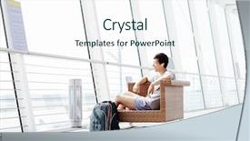  Presentation with airport lounge - Colorful PPT theme enhanced with chair in airport departure lounge backdrop and a sky blue colored foreground