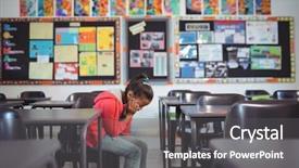  Presentation with classroom - Presentation theme having chair in classroom at school background and a dark gray colored foreground