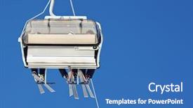  Presentation with lift - PPT theme featuring chair lift with skiers at ski resort against blue sky background and a teal colored foreground