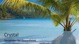  Presentation with palm tree - Colorful presentation design enhanced with chair under palm tree near the sea backdrop and a light blue colored foreground