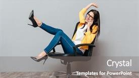  Presentation with young woman wearing boxer gloves - Slide deck featuring chair while talking by phone background and a gray colored foreground