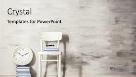  Presentation with books - Presentation theme having chair with books and clock background and a light gray colored foreground