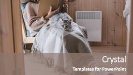  Presentation with log cabin - Amazing PPT layouts having chair with cat and reading backdrop and a gray colored foreground