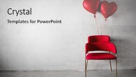  Presentation with balloons - Colorful presentation design enhanced with chair with heart shaped balloons backdrop and a light gray colored foreground