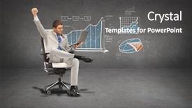  Presentation with business technology internet and network - Presentation design consisting of chair with laptop and chart background and a dark gray colored foreground