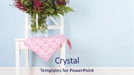  Presentation with flowers vase - Audience pleasing presentation theme consisting of chair with vase mixed bouquet flowers on blue background backdrop and a sky blue colored foreground