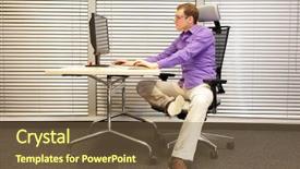  Presentation with office ergonomics - Audience pleasing slides consisting of chair working with computer backdrop and a tawny brown colored foreground