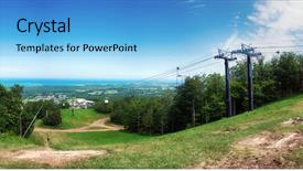  Presentation with blue mountain - Beautiful slide deck featuring chairlifts - paroramic view of summer landscape backdrop and a light blue colored foreground