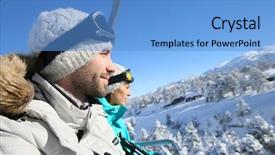  Presentation with ski - Amazing PPT theme having chairlifts - couple of skiers going up backdrop and a light blue colored foreground